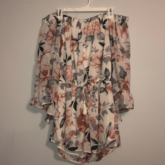 women’s long sleeve floral off shoulder romper - Picture 1 of 3